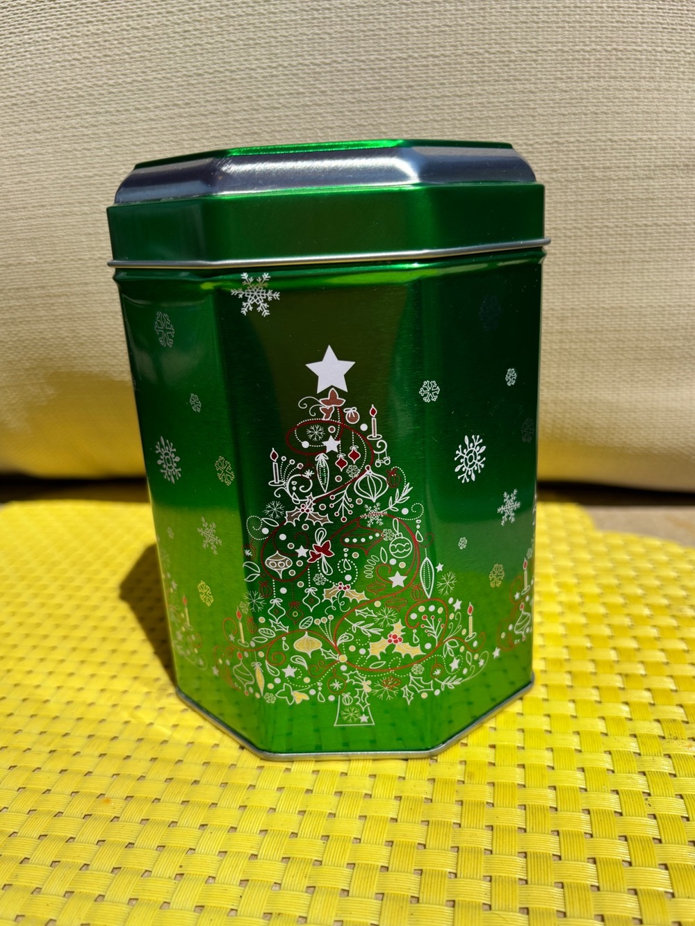 Holiday Musical Cookie Tin with Christmas Tree Design (empty)